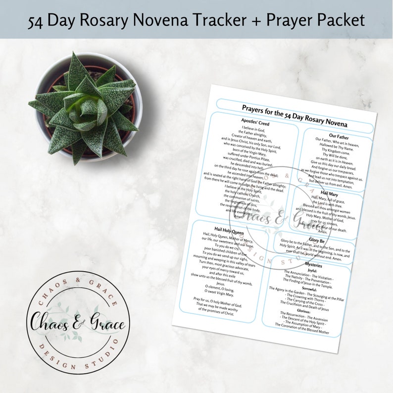 54 Day Rosary Novena Tracker Printable and Prayer Packet - Etsy