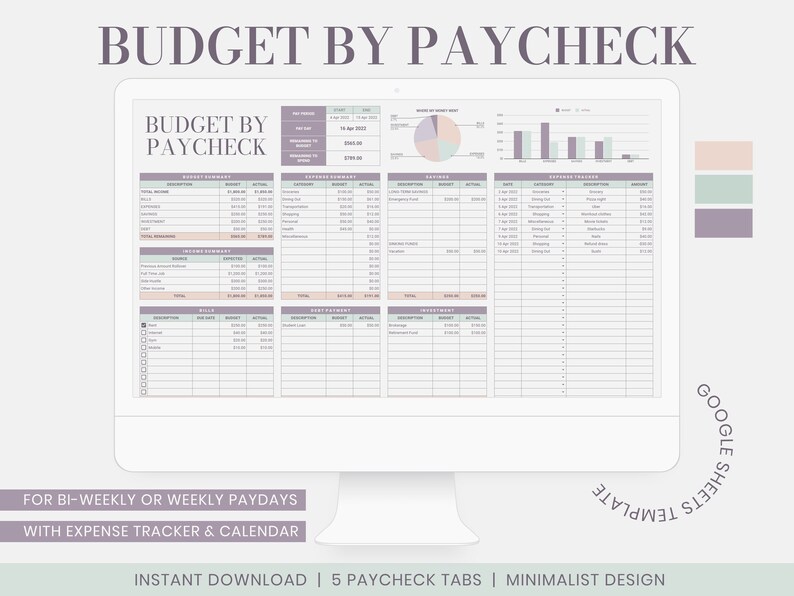 Budget by Paycheck Spreadsheet | Fortnightly Budget, Bi-weekly Budget Spreadsheet, Google Sheets Budget Template, Digital Finance Planner 