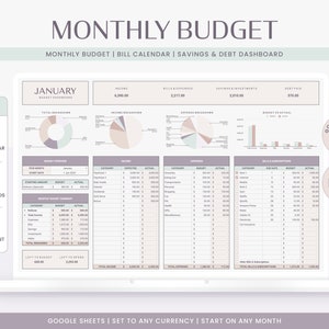 Monthly Budget Spreadsheet - Pastel | Google Sheets Budget Template, Monthly Budget Template, Monthly Planner, Excel Financial Planner
