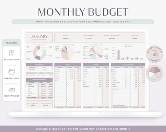 Monthly Budget Spreadsheet - Pastel | Google Sheets Budget Template, Monthly Budget Template, Monthly Planner, Excel Financial Planner