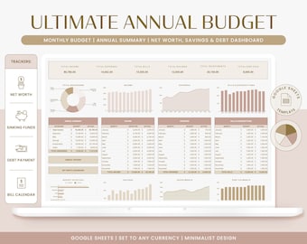 Annual Budget Spreadsheet | Google Sheets Budget Template, Monthly Budget Planner, Finance Planner, Net Worth Tracker, Bill Tracker