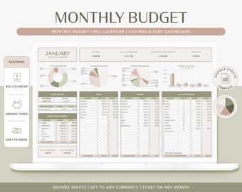 Maandelijks budgetspreadsheet | Google Spreadsheets-budgetsjabloon, maandelijks budgetsjabloon, maandplanner, financiële planner, Excel-budget