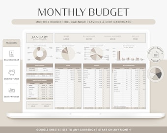Monthly Budget Spreadsheet | Google Sheets Budget Template, Monthly Budget Template, Monthly Planner, Financial Planner, Budget Calendar