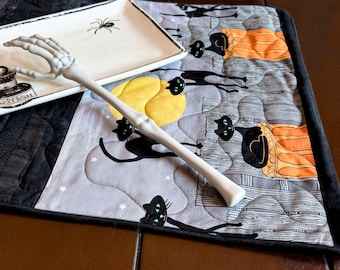 Handmade Halloween Table Runner with Black Cats