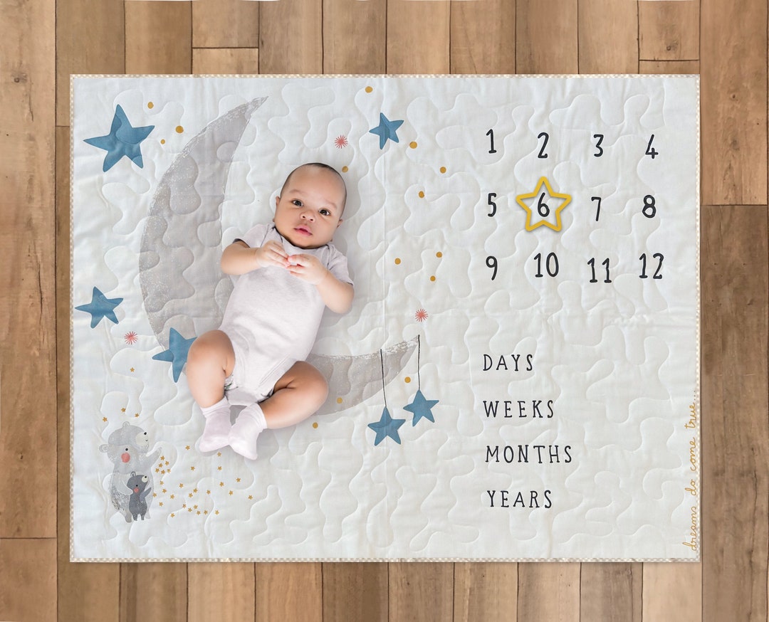 Moon and Stars Milestone Quilt, Baby Milestone Quilt, Moon and Stars