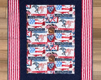 America Themed Quilt, America Lap Quilt, Americana Theme Gift, Americana Lap Quilt, Americana Quilt, Quilt with America Theme, America Quilt