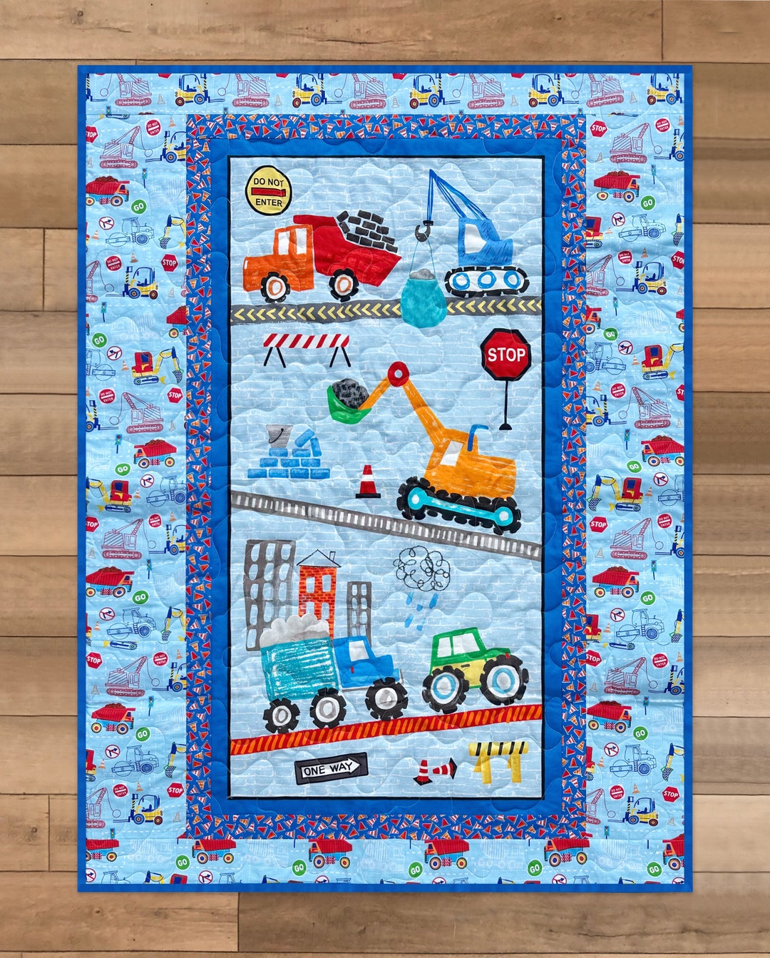 Handmade Construction Quilt, Construction Toddler Quilt, Construction