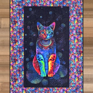 Cat Lap Quilt, Cat Lover Lap Quilt, Quilt with Cats, Gift for Her, Black Cat Quilt, Quilt with Cat Design, Cat Lover Gift