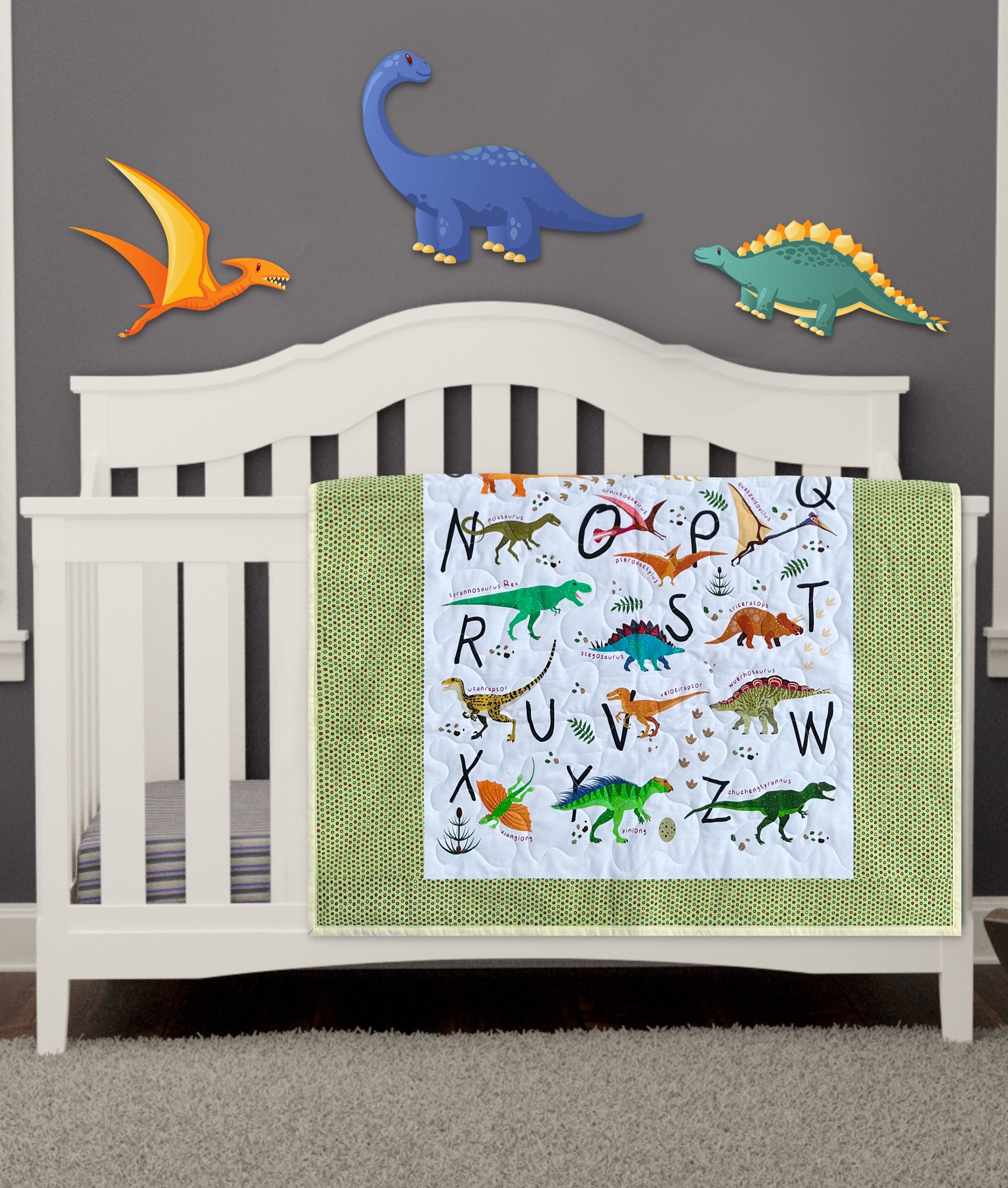 Dinosaur Baby Quilt Baby Dinosaur Quilt Dinosaur Toddler Etsy