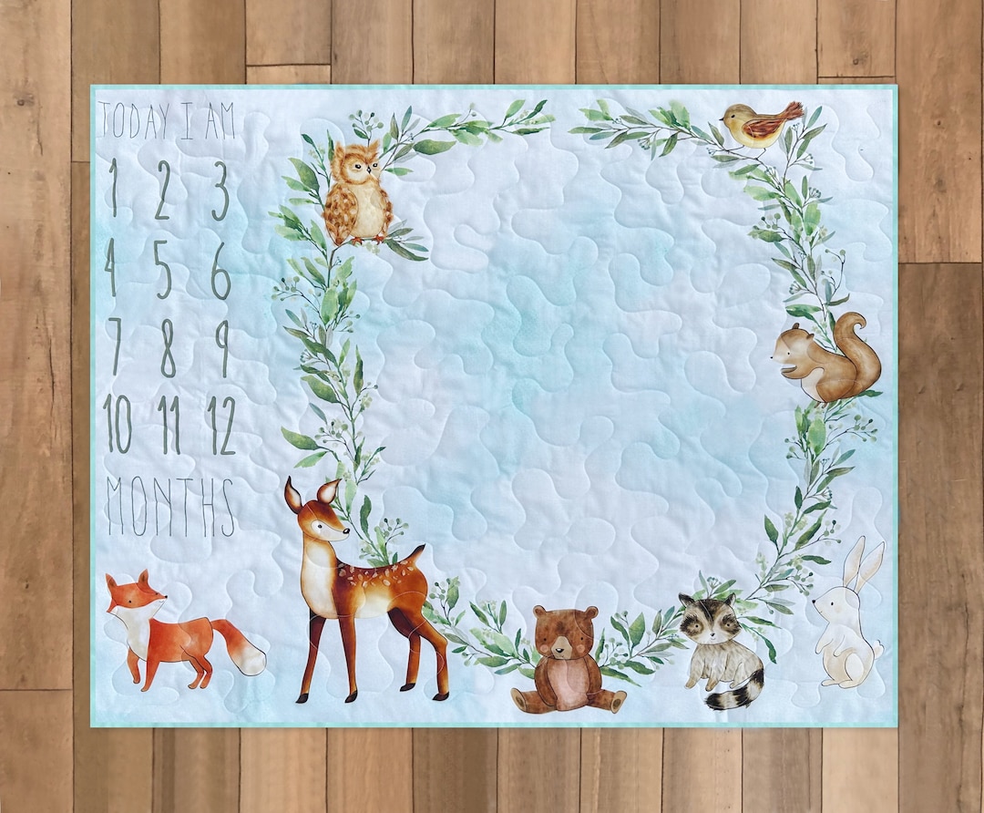 Baby Milestone Quilt, Forest Friends Milestone Quilt, New Baby Gift