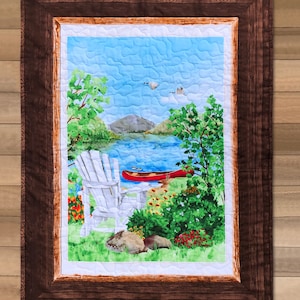 Lake Design Lap Quilt, Lake Vacation Lap Quilt, Cabin Quilt, Quilt with Cabin design, Lake House Decor, Decor for Lake House, Lake Quilt