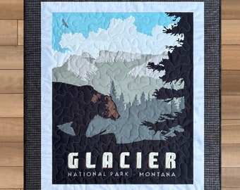 National Park Quilt, National Park Gift,  Glacier National Park, Mountain Quilt, Glacier Park Decor, National Park Decor, National Park