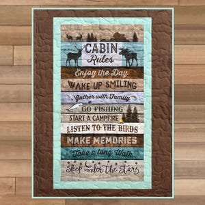 Camping Lap Quilt, Camp Vacation Lap Quilt, Cabin Quilt, Quilt with Cabin design, Camping Decor, Decor for Lake House, Lake Quilt
