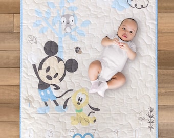 Baby Milestone Quilt, Mickey Milestone Quilt, Mickey Nursery Theme, Mickey Mouse Baby Item, Month Milestone Quilt, Boy Milestone Quilt