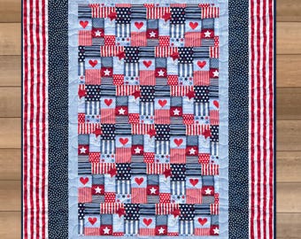 America Themed Quilt, America Lap Quilt, Americana Theme Gift, Americana Lap Quilt, Americana Quilt, Quilt with America Theme, America Quilt