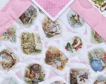 Peter Rabbit Baby Girl Quilt, Beatrix Potter Nursery Decor in Pink