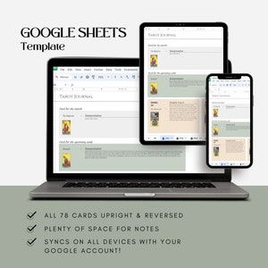 Diario de Tarot de Google Sheets, Libro de Tarot, Diario, Semanal, Mensual, Anual, Registro de Tarot de Google Spreadsheet, Diario de Tarot en Formato Digital
