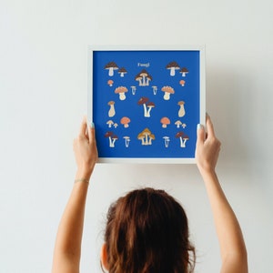 Mushroom Kitchen Art Print: Woodland Fungi Poster (Digital Download, 12x12in Unframed Jpeg File)