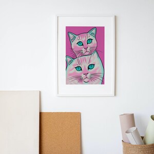 Cat Art Print, Cute Illustration, Home Decor, Animal Art, Unframed Digital Download, Pink Feline, A4 Cat Print, Art Gift.