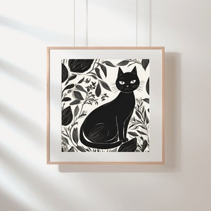 Black Cat Art Print: Contemporary Home Decor (Digital Download, PDF & JPEG Files