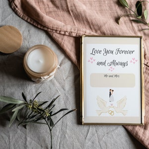 Wedding Keepsake, Digital Wedding Art Print, Wedding Gift, Couples Wedding Illustration, Customize And Fill In Your Own Names.