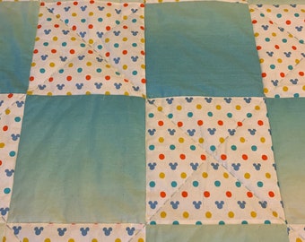 Mickey Baby Quilt, Crib Quilt, Tummy Time Quilt, Baby Blanket, Gender Neutral Baby Quilt, Hand Quilted, Big Stitch Baby Quilt, ombré, Mickey