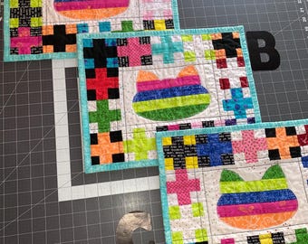 Bright and fun mini plus sign quilt block cat mat