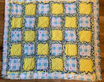 Flannel Gingham Baby Rag Quilt, Flannel Rag Quilt, Baby Rag Quilt, Baby Floor Quilt, Nursery Decor, Gender Neutral Baby Quilt