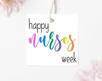Etiqueta de regalo imprimible de 2'' con texto "Happy Nurses Week", etiqueta de regalo de agradecimiento para la semana de las enfermeras, etiqueta de golosina con forma de donut y chocolate, descargable