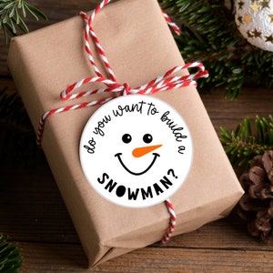 Etiqueta para galletas navideñas de 2'' para imprimir / ¿Quieres construir un muñeco de nieve? / Etiqueta para regalo redonda para imprimir / Etiqueta para golosinas / Descarga instantánea