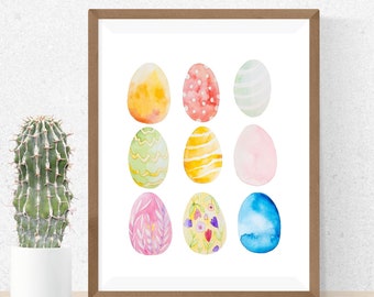 Easter Eggs Printable Wall Art, Easter Print, Easter Decor, Easter Wall Decor, Easter Egg Art, Watercolor Easter Eggs Downloadable Art