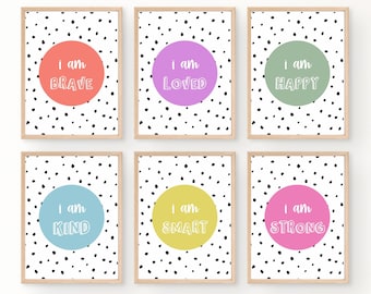 Playroom Wall Art, Daily Positive Affirmations, Set of Printable Posters for Kids, Gallery Wall, Motivational, Homeschool Classroom Playroom