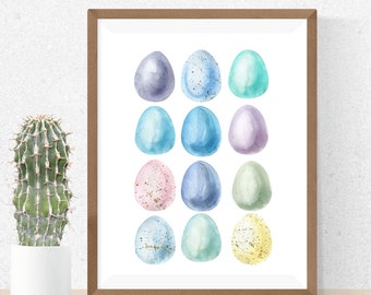 Easter Eggs Printable Wall Art, Easter Print, Easter Decor, Easter Wall Decor, Easter Egg Art, Watercolor Easter Eggs Downloadable Art