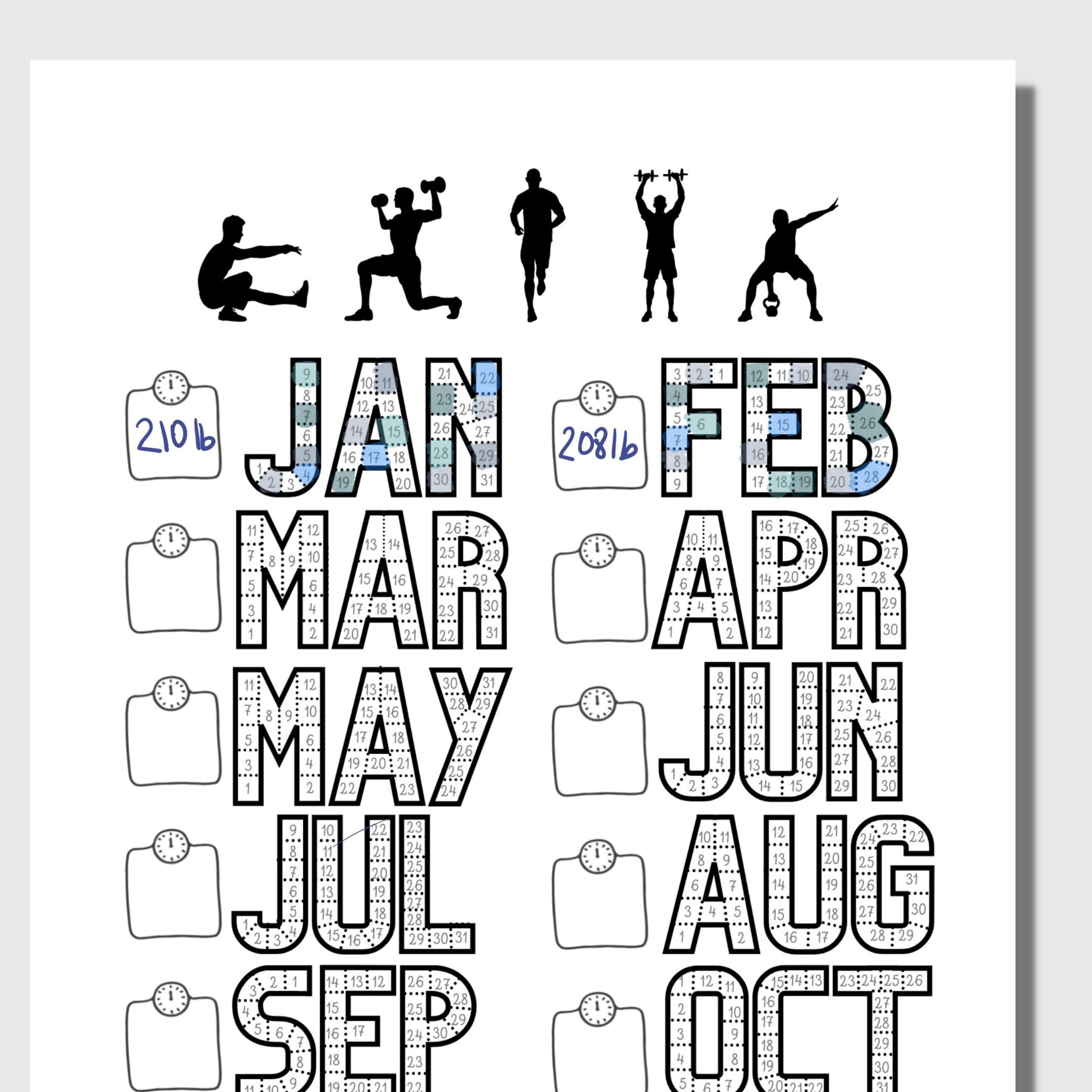 Printable 2024 Workout Tracker Daily Exercise Track Monthly Weight Loss 
