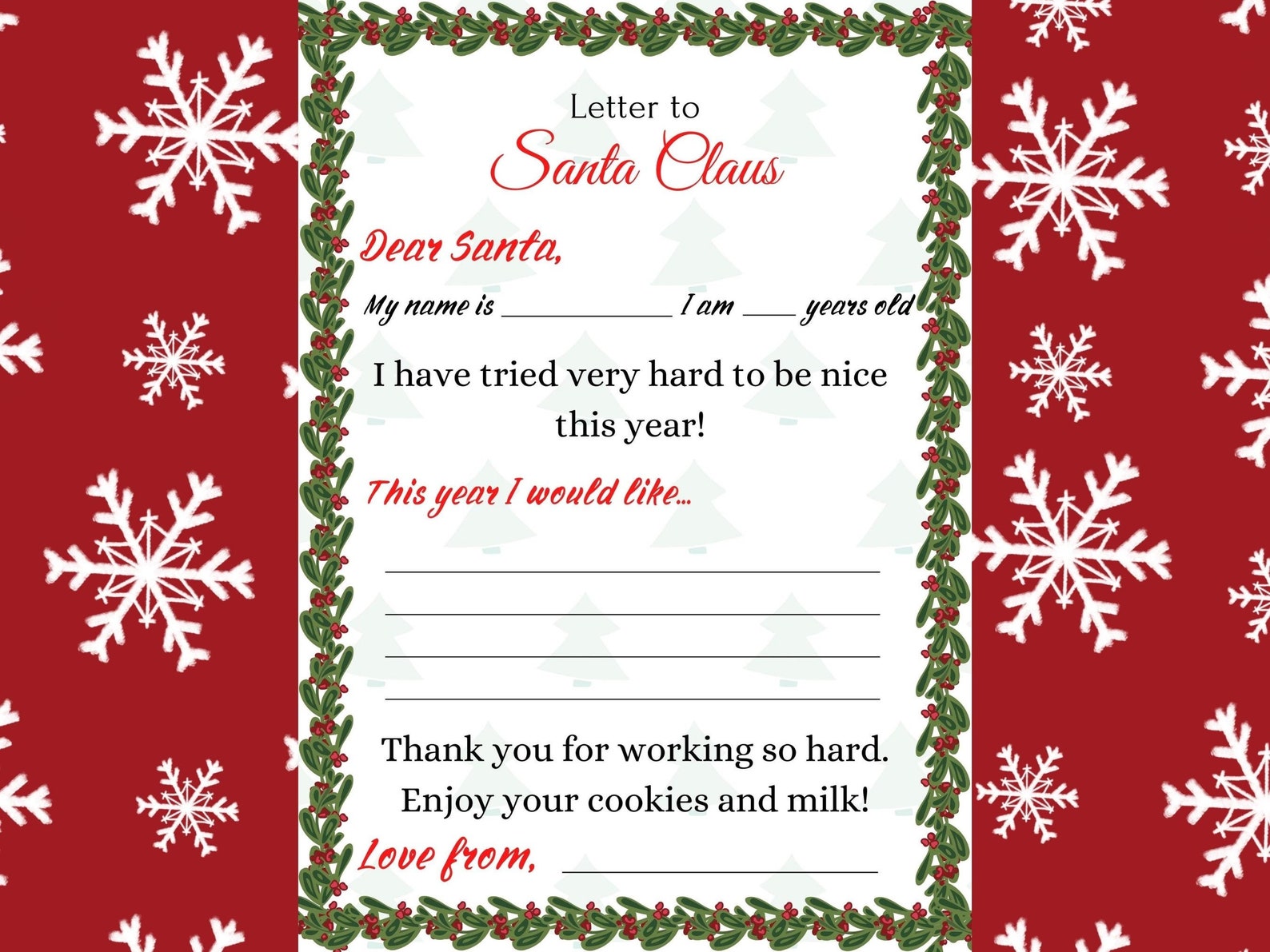 Printable Christmas Letter to Santa Claus, Father Christmas Letter