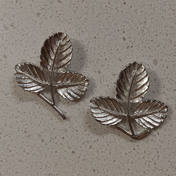 Two Sarah Coventry Leaf Pin Set, Silver Tone, Approximately 1.5" Each