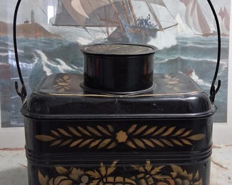 Very Rare Toleware Tin Lunchbox with Muted Pineapple, Blueberries and