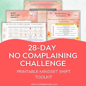 28-Day No Complaining Challenge | Mindset Shift Printable (Digital Download)