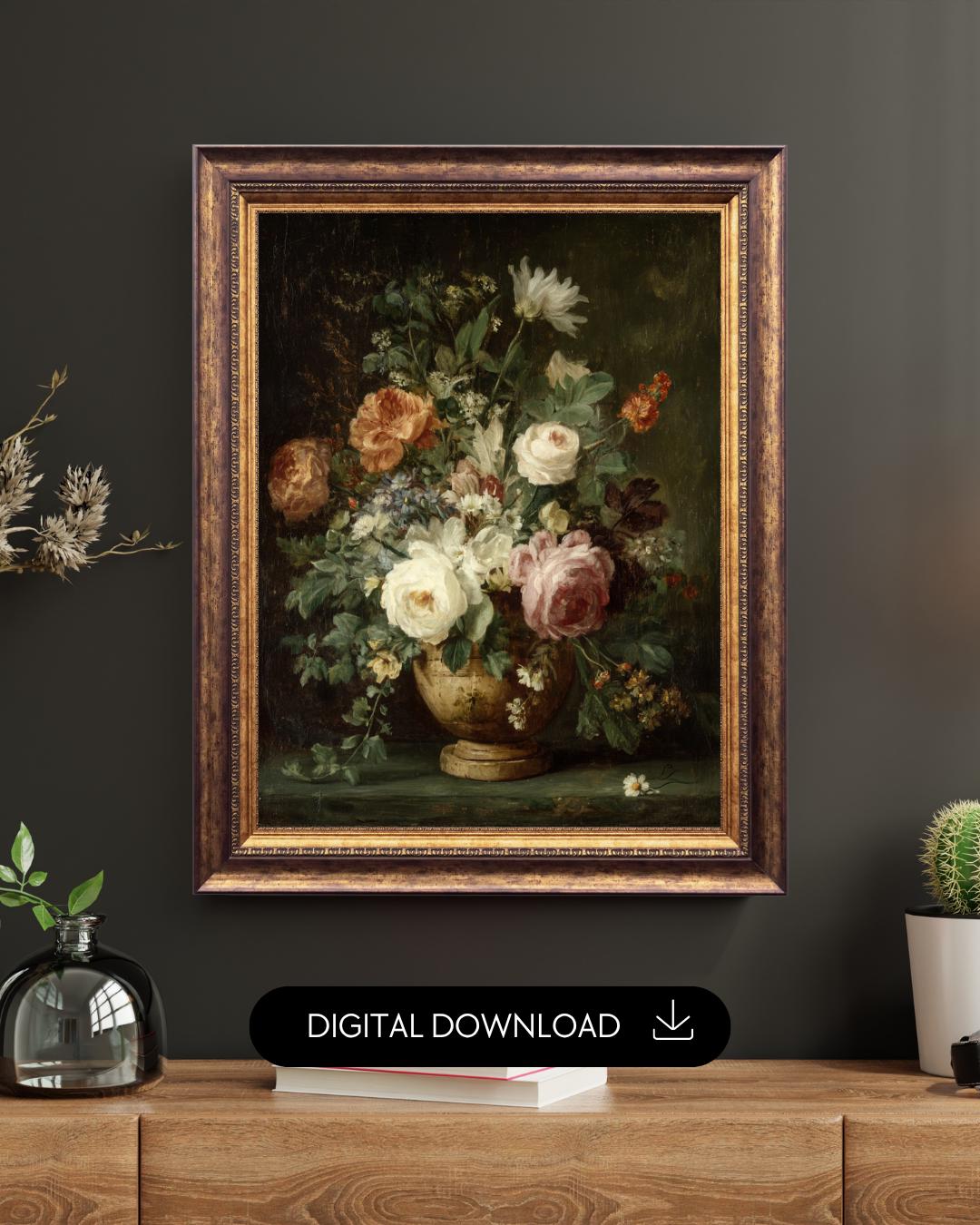 Vintage Rose Bouquet Art Print | Dark Moody Floral Still Life ...