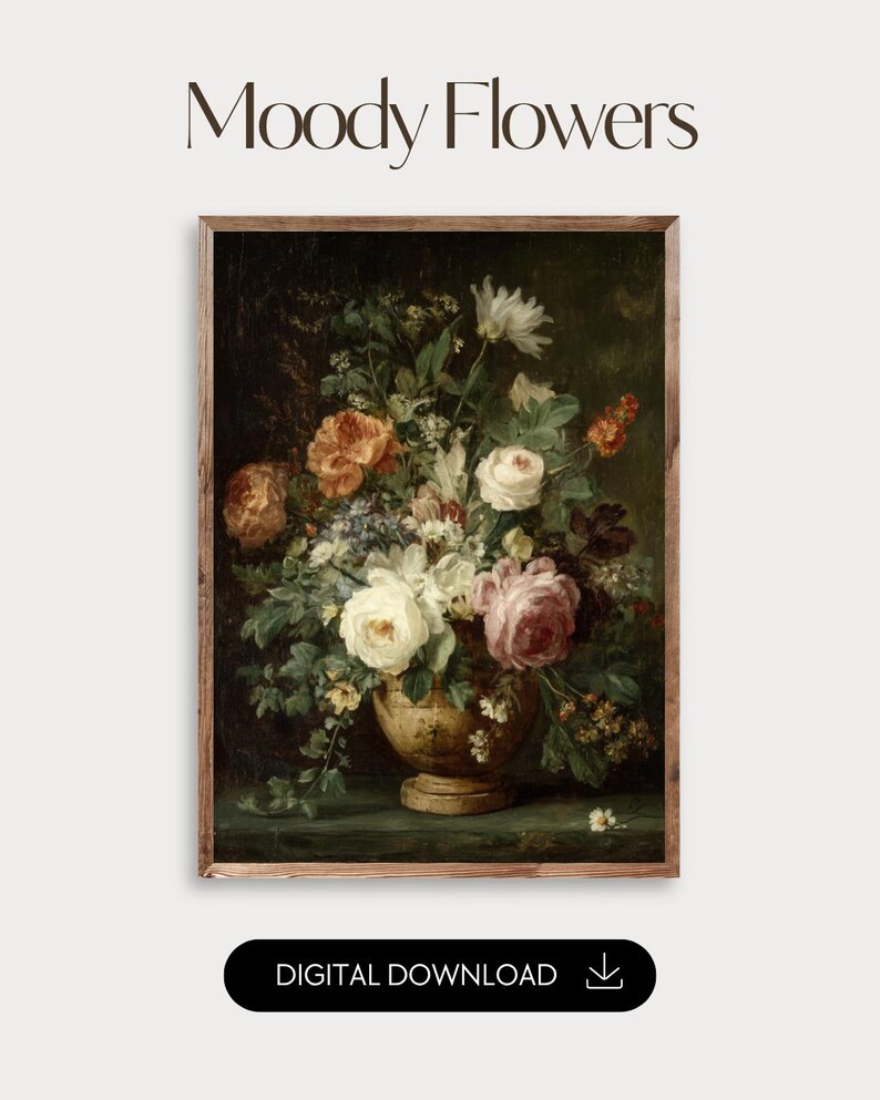 Vintage Rose Bouquet Art Print | Dark Moody Floral Still Life ...