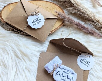 Godmother and godfather ask, baby sock with text