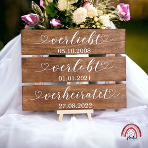 Wedding decoration wooden sign personalized with date - in love engaged married -