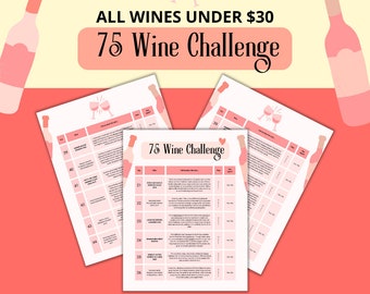75 Wine Challenge - More delicious than the 75 Hard or Soft Challenge. Self Care Challenge. Funny Wine Printable. 75 Easy Challenge for Wine