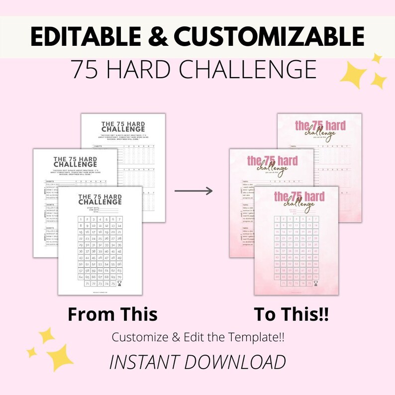 The 75 Hard Challenge Printable Checklist editable and | Etsy