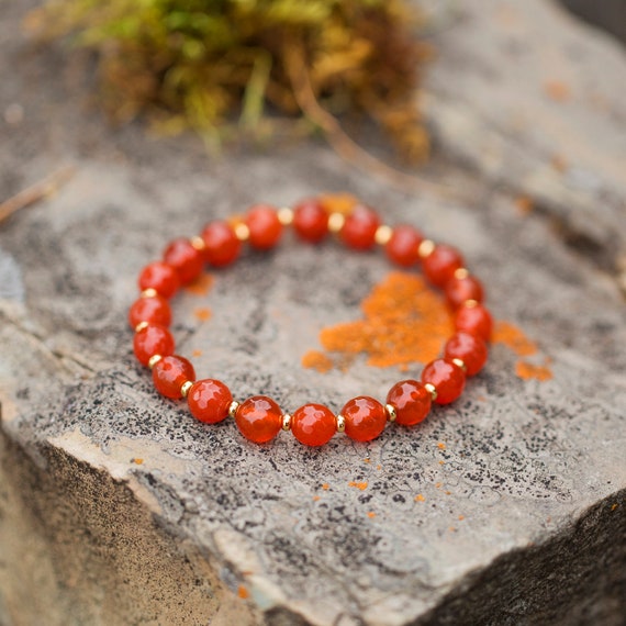 Sweet CARNELIAN bracelet with gold lava stone and hematite, bright orange gemstone  Bracelet – Crystal boutique