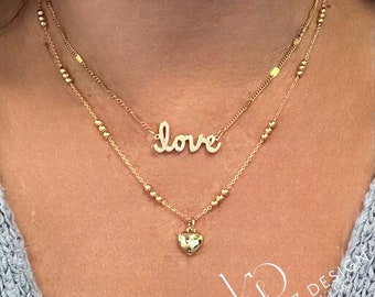 LOVE & HEART Layered Necklace by KPLiz Design , Double Layered Necklace, Minimalist Necklace with Heart Charm, Dainty Love Necklace