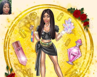 Jewelry Business Cartoon Logo, Custom Crystal Portrait (Digital File)