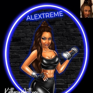 Fitnesstrainer cartoon logo, fitnessinstructeur logo portret, gymtrainer logo, personal trainer logo, logo voor lichaamsvermagering, wellness-logo