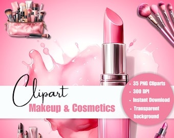 Watercolor Makeup Clipart, Beauty Salon Graphics (Digital Download)
