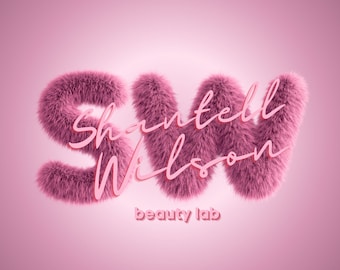 Puede incluir: Logotipo rosa con las letras "SW" en una textura peluda, similar a la piel. El nombre "Shantell Wilson" está escrito en cursiva sobre "beauty lab". El fondo es un degradado rosa.